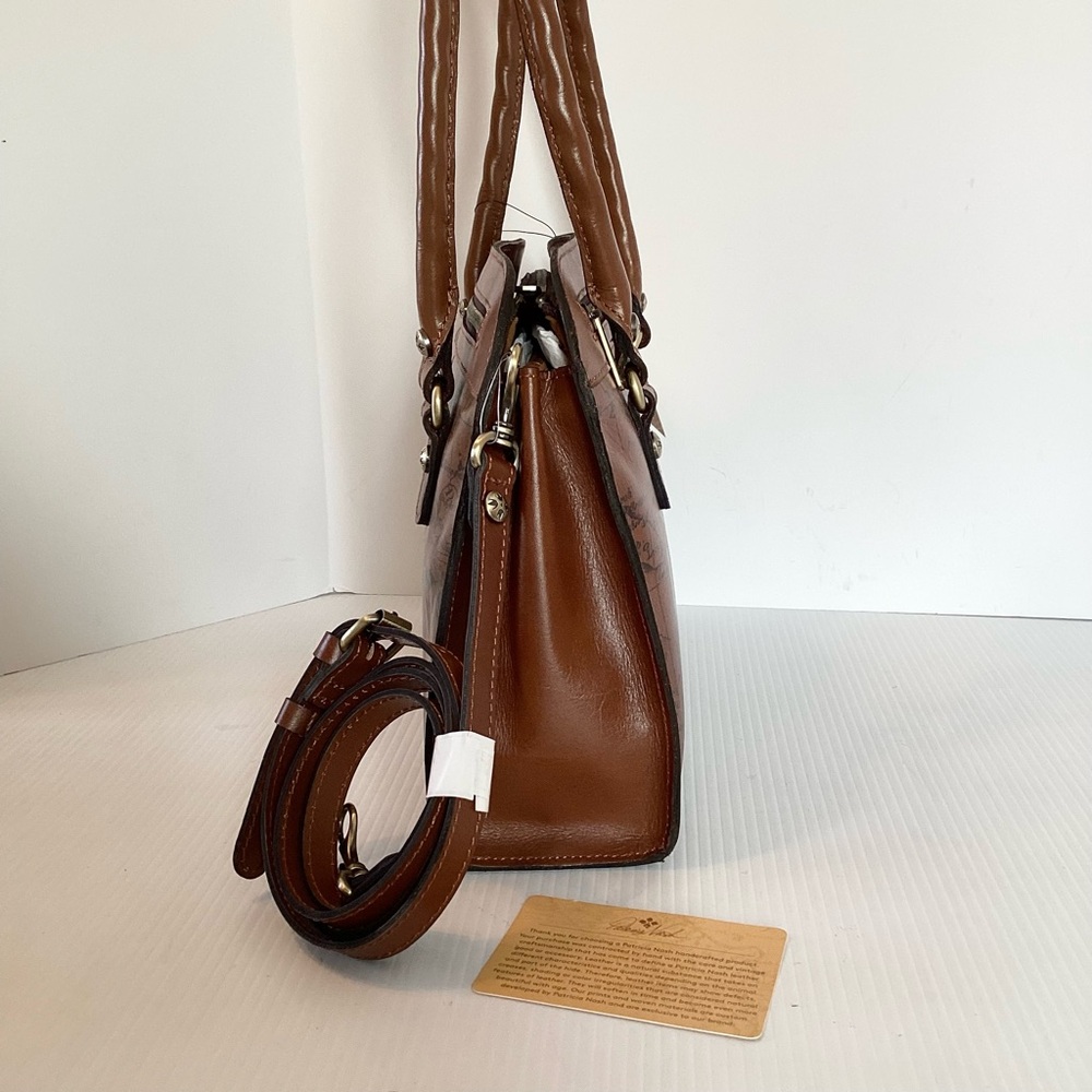 Patricia Nash Calvi Leather Satchel Bag Signature Map Riot Rust Brown NWT $249 - Picture 3 of 6